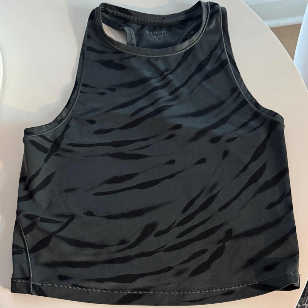 Athleta Black Zebra-Stripe High-Neck Tank